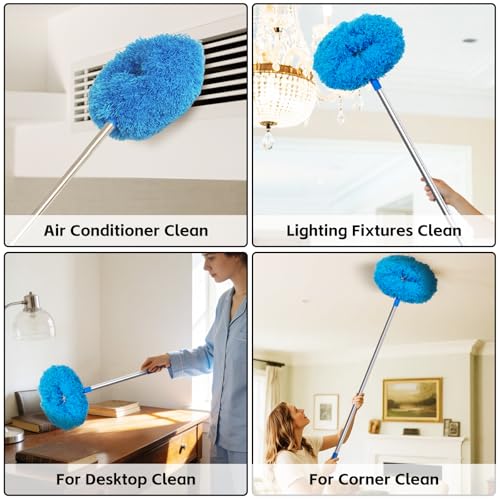 Image of DRQ Ceiling Fan Cleaner Duster, Reusable Microfiber Duster with Extension Pole, 13 to 48 Inch Fan Blade Cleaner, Removable Dusters for Cleaning Walls Bookshelves Door Window Top (Blue)