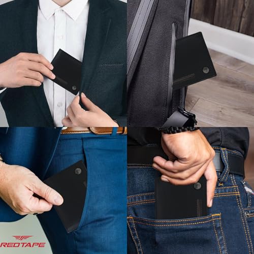 Image of Red Tape Black Brown Men's Leather Wallet | RFID Blocking Bi-Fold Wallet with Metal Logo, 7 Card Slots & 2 Cash Compartments