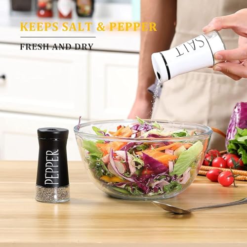 Image of Afrodite Salt and Pepper Shakers Set, Stainless Steel Salt and Pepper Sprinkler for Restaurant with Glass Bottom, Spice Dispenser Ideal for Himalayan, Kosher, Black and White Pepper (Black + White)