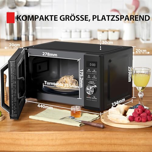 Toshiba MW3-AG20PE(BK) Mikrowellen mit Grill 20L 3-in-1 Mikrowellenherd, Chef-Abtauung, Mikrowelle, Grill, Kombi, 5 Leistungsstufen, 8 Automatikprogrammen, Einfacher Reinigung, Schwarz – Bild 4