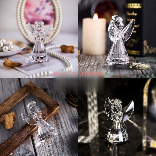 Image of HDCRYSTALGIFTS Crystal Angel Figurine Christmas Decor Glass Ornaments Art Collecible Gifts(Clear) | Clear,Crystal Figurines Collectibles,Glass Angel Ornaments For Whimsical Home Decor Memorial Gift
