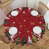Ecixzyo Christmas Tree Round Tablecloth 60 Inch Polyester Washable Table Cover Home Decor for Kitchen Dining Party Picnic