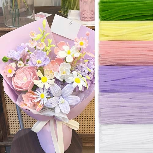 Image of Peryiter 500 Pcs Pipe Cleaners for DIY Flower Bouquets, Chenille Stems for Graduation Bouquet Crafts, Fuzzy Sticks for Handmade Flowers, DIY Gift, Art Projects(Pink & Purple Flower,12 Inch)