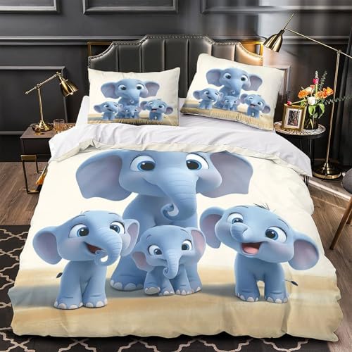 Housse de couette éléphant microfibre pour lit sans pli