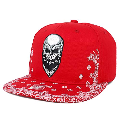 Image of Trendy Apparel Shop Skull Bandana Embroidered Paisley Print Flatbill Cap