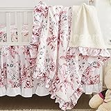 Brandream Girls Nursery Bedding Pink Floral Crib Bedding Set 3 Piece Farmhouse Baby Blanket Set, 3...