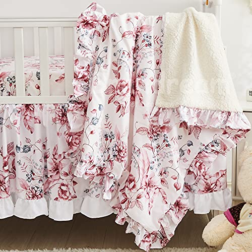 Brandream Girls Nursery Bedding Pink Floral Crib Bedding Set 3 Piece Farmhouse Baby Blanket Set, 3 Piece #TOP1