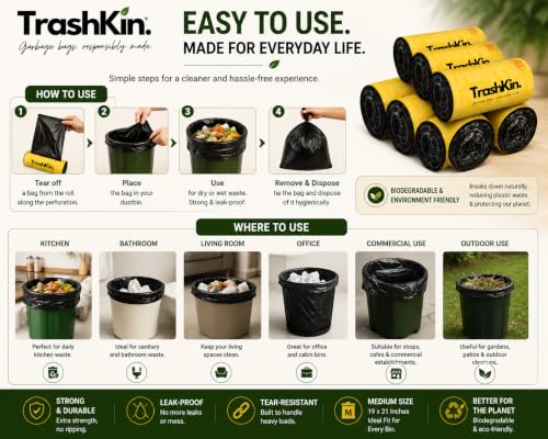 Image of Garbage Bags Medium 19x21 Inches, 180 Count, Black, 6 Rolls