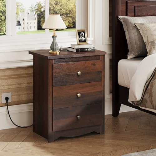 WLIVE Tall Nightstand with Charging Station, Wood Night Stand with 3 Drawers Storage, Bedside Table End Side Tables with 2 USB Ports and Outlets for Bedroom, Closet, Espresso - Image 3