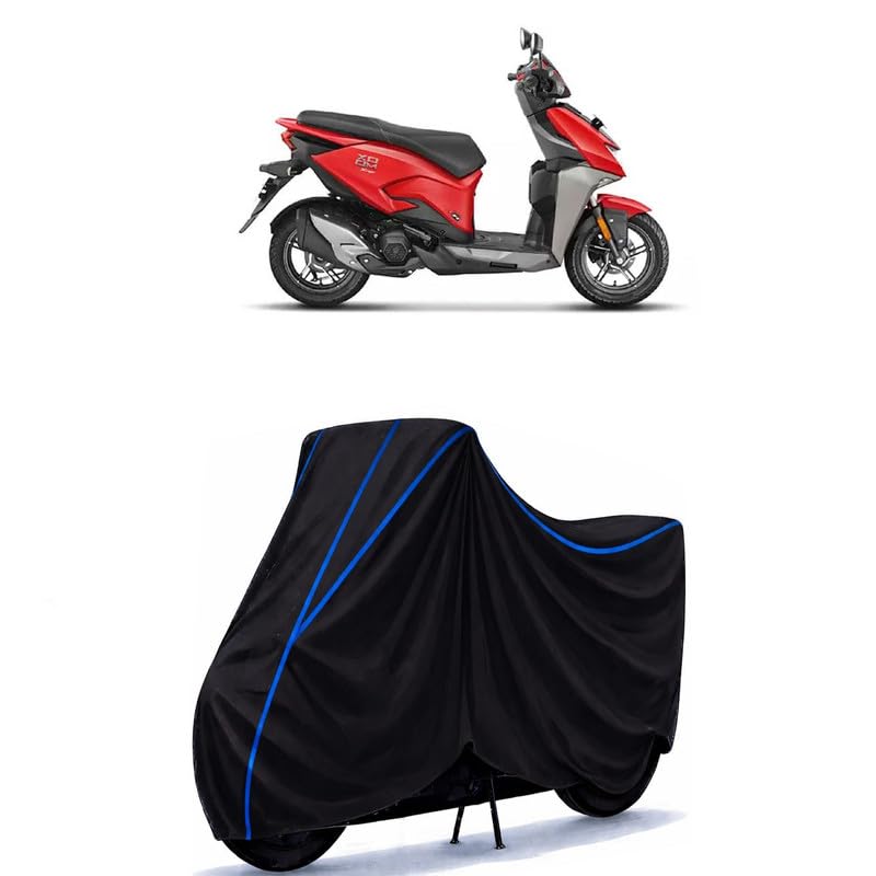 Image of Scooty Cover Water Resistant for Xoom 125 | Universal Scooter & Bike Cover | Heavy Duty UV Dust, Rain & Scratch Protection | Elastic Fit All Weather Indoor Outdoor | Black with Blue Piping