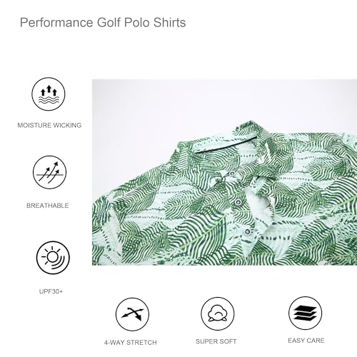 Alex Vando Mens Hawaiian Golf Shirt Moisture Wicking Digital Print Golf Shirts for Men