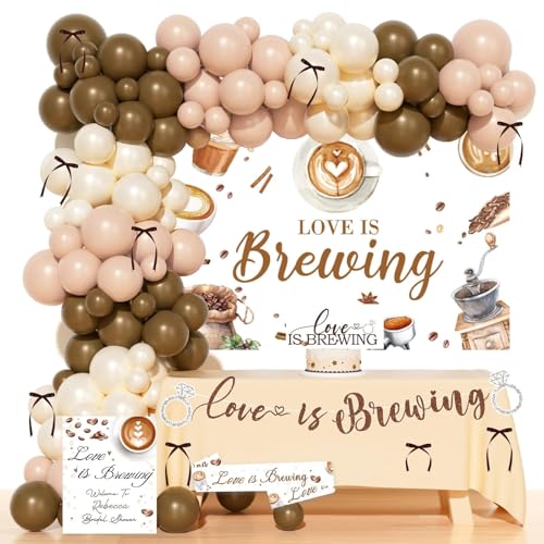 Costova Love is Brewing Bridal Shower Decorations - Coffee Bridal Shower Decorations with Balloon Garland, Cake Topper, Banner, Backdrop, Poster for Espresso Martini Decor