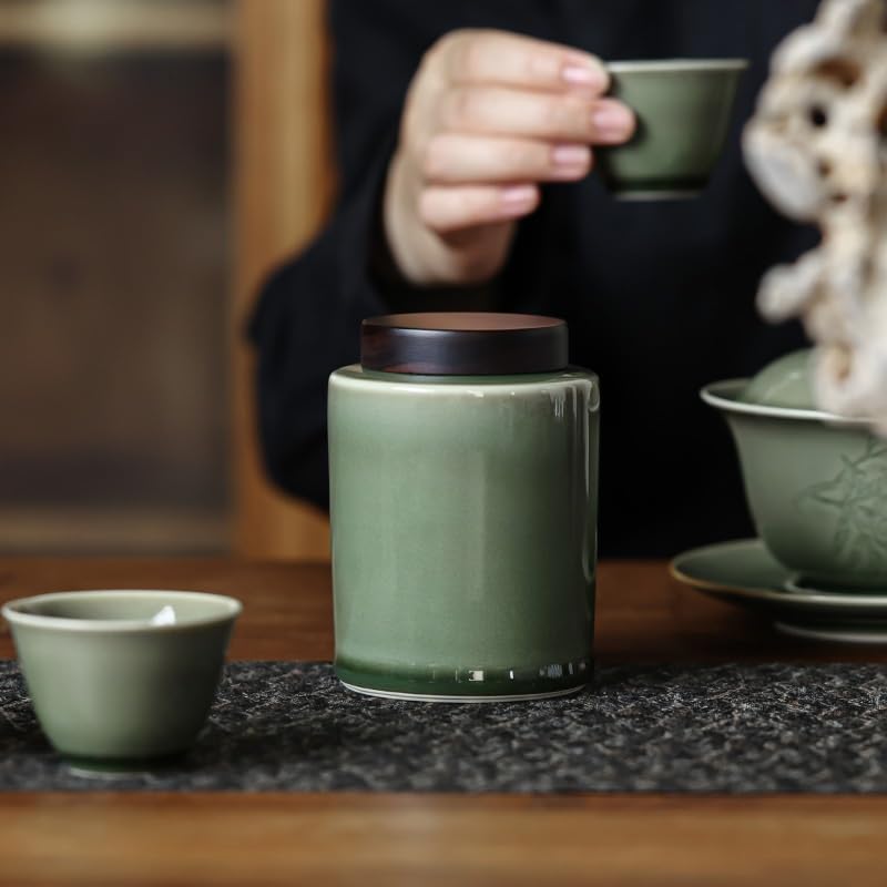 XYNSNDB Słoik na cukier Vintage w stylu chińskim słoik na herbatę seledyn mała puszka na herbatę ceramiczny słoik do przechowywania żywności w stylu chińskim szczelnie zamykana puszka na herbatę