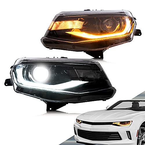 VLAND Led Headlights Compatible with Chevrolet Camaro 2016-2018 LT, SS, RS, ZL, LS, w/Amber Sequential Turn Signal w/Dynamic Animation& Breathing Lighting, Passenger+Driver Sides