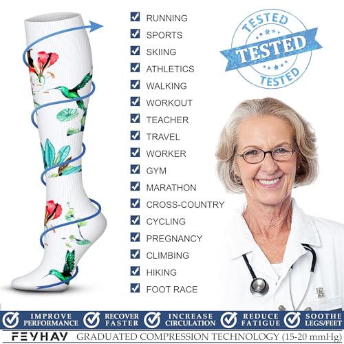 Image of FEYHAY Copper Compression Socks (3 Pairs) 15-20 mmHg Circulation is Best Athletic & Daily for Men & Women, Running, Climbing