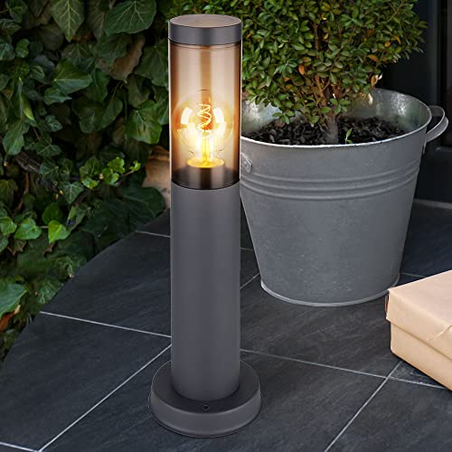 GLOBO Wegeleuchte Pollerleuchte Außen Sockelleuchte Gartenlampen anthrazit IP44, Standleuchte Balkon, Edelstahl rauchfarben, 1x E27 Fassung, DxH...