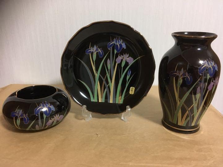 有田焼 陶扇 錦絵 花瓶 灰皿 セット 花鳥 孔雀 金彩 アンティーク