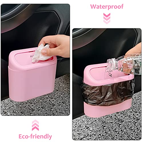 Image of Accmor Car Trash Can with Lid, 2 Pack Pink Mini Vehicle Trash Bin Dustbin Garbage Organizer Holder with Trash Bag, Small Hanging Leakproof Auto Storage Bag Container for Car SUV Home Office