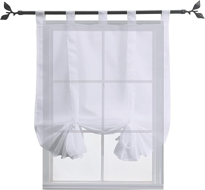 HomeyHo Sheer White Tie up Curtains Small Windows Curtains