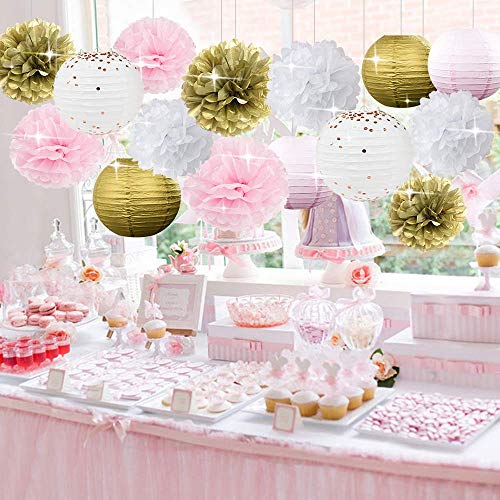 HappyField Rose Gold Decoraciones Para Baby Shower Para niñas Decoraciones Para Fiestas de cumpleaños Linternas de Papel Gold Gold/Hoja de oro Rosa Para Gold Wedding