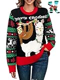 LANPULUX Women's Ugly Christmas Sweater Funny Alpaca Ugly Sweater Novelty Sloth Pullover Sweater for Holiday Parties
