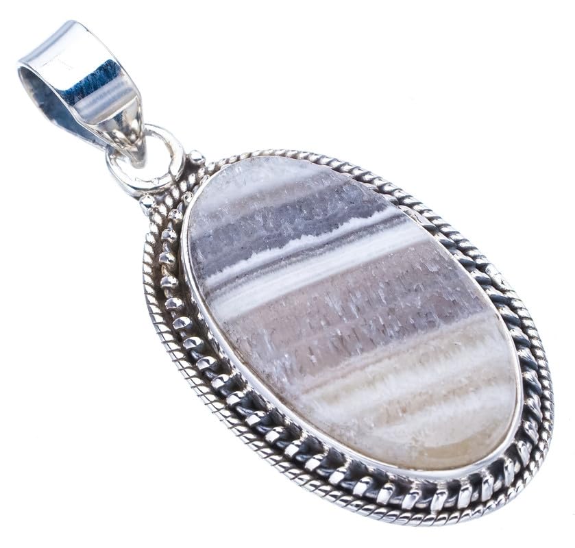 Pendentif en calcite zébrée naturelle et argent 925 fait main F4561