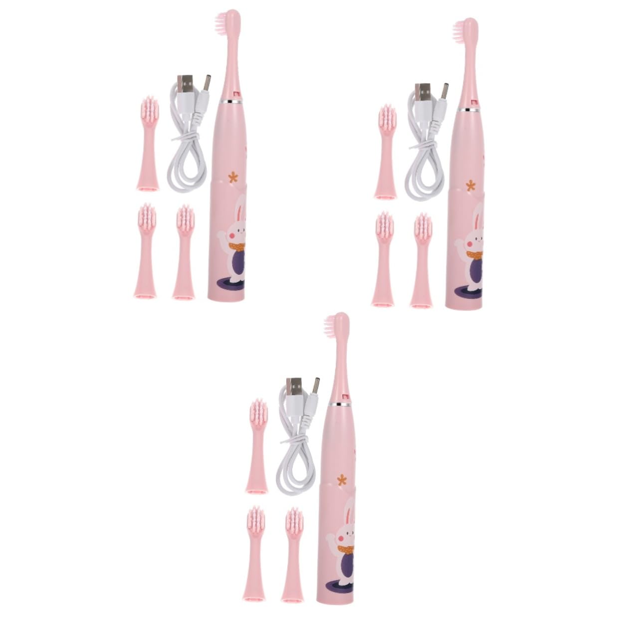 KOMBIUDA 3sets Spazzolino Elettrico Per Ragazzo Ragazza Con Design Cartone e Portatile Per Sviluppare Abitudini Di Igiene Orale Divertenti