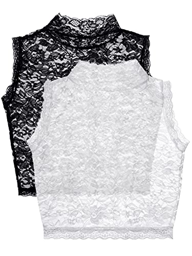 Bencailor 2 Pieces Women's Lace Fake Collar Detachable Dickey White Black Lace Jabot Detachable Collar for Women