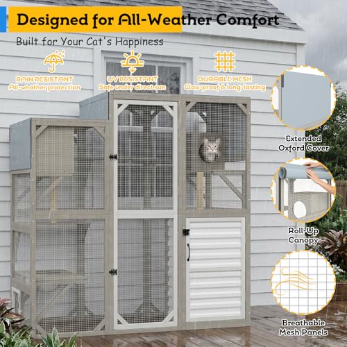 Image of Walk-in Catio with Storage Cabinet, Large Outdoor Cat Enclosure