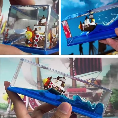 Image of Unsinkable Thousand Sunny Pirate Ship in a Bottle | Non Sinking OP Anime Boat Model Fluid Drift Bottle Decorations Desk Decor Ornament for Boys Girls Gift (blue-h)