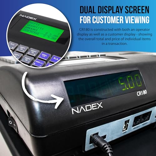 Nadex Caixa registradora eletrônica CR180, gaveta de aço, design compacto, preta