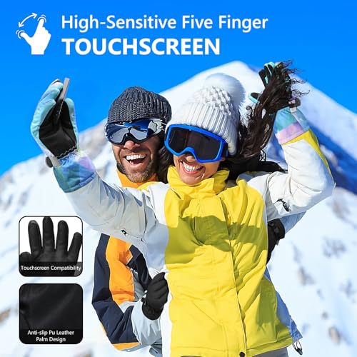Image of Ski Gloves,Snow Gloves Waterproof Winter Warm Cold Weather Touchscreen Gloves for Parent& Child Kids Skiing,Snowboarding