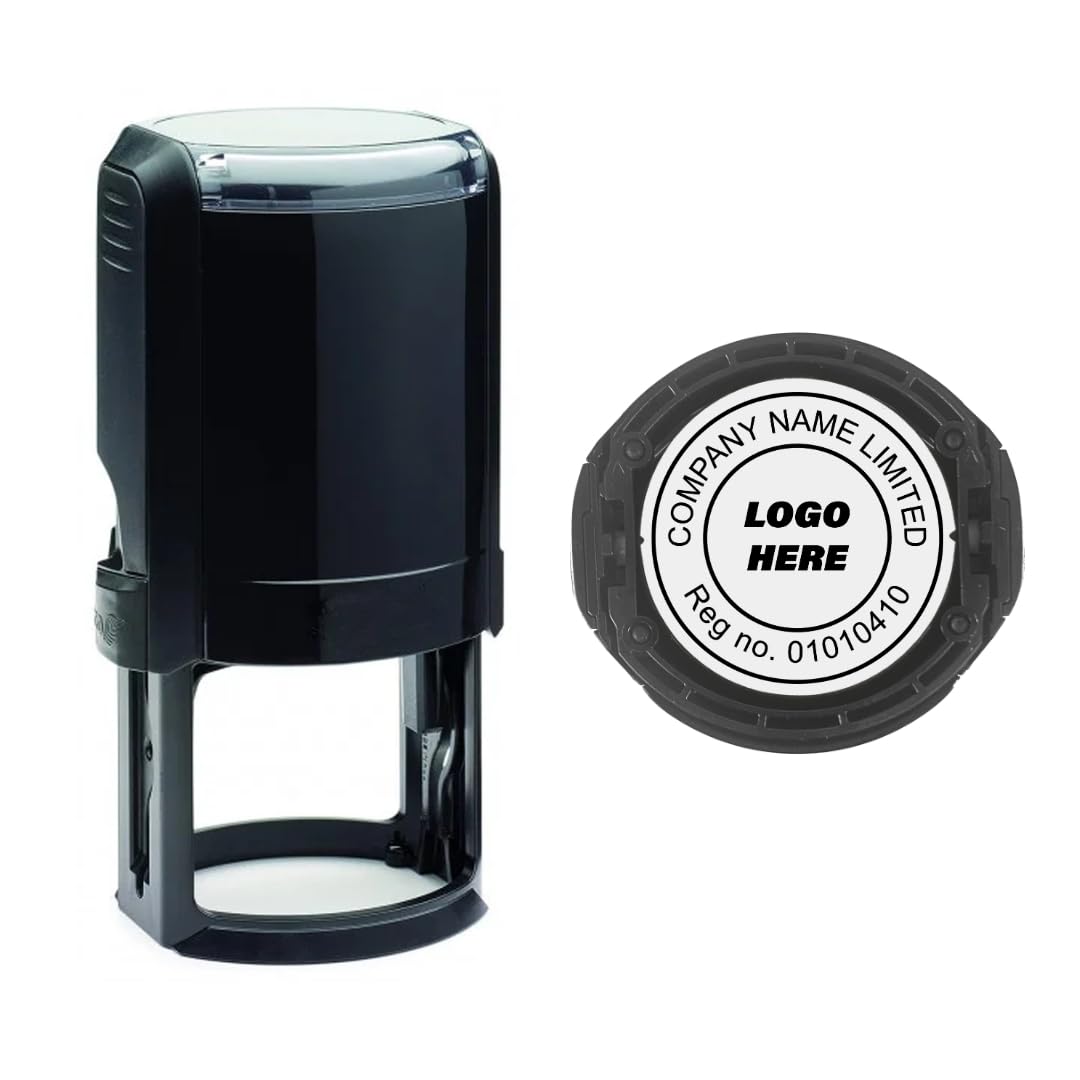 Traxx 9140- Personalised Company Logo and Text Stamp- Circular, Self-Inking, Large, Professional Business Stamp- Black Ink- 42 x 42mm