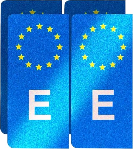 Autodomy Pegatina Matricula España Adhesiva Pack 4 Uds Resiste la Lluvia, el Sol y Túneles de Lavado | Pegatina E Matricula Coche y Moto es Reflectante | Pegatinas Letra E Matricula