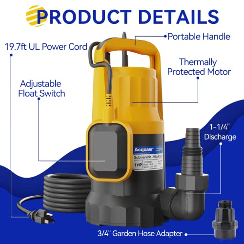 Acquaer 1Hp Utility Pump 4345Gph Submersible Sump Pump With Automatic Float Switch thumb #5