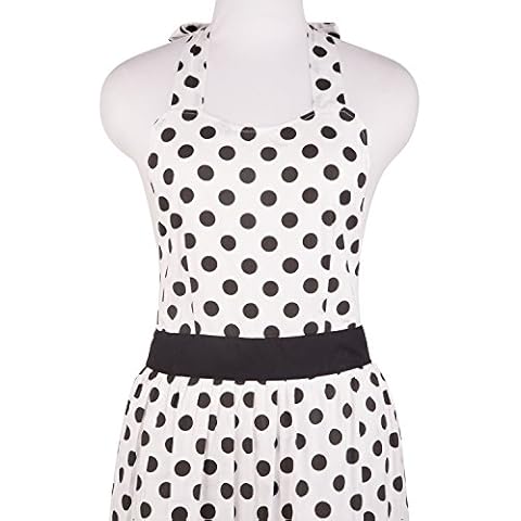 NEOVIVA Cotton Kitchen Apron for Hostess with Hidden Pockets, Style Betty, Polka Dots White Cover