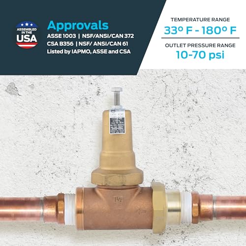 Cash Acme EB45 Pressure Regulating Valve, Single Union, 1-1/2 Inch NPT Female x NPT Female, Metal Top, 60 PSI, PVA41M-SUTH-60