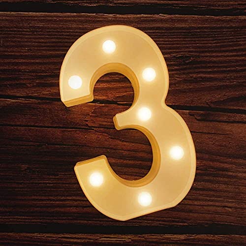 Image of Marquee 3 Number Shaped LED Light Lamp for Decoration Decore Walls Hanging Birthday Party Wedding (Three)