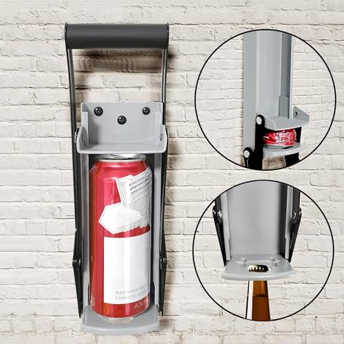 Dosenquetscher Can Crusher,Dosenbrecher 0,33 l/0,5 l cans, Dosenzerkleinerer Aluminium Coladosen, Dosenbier und Soda Plastikflaschen, Recycling Werkzeug, manuelle Wandmontage,mit Flaschenffner(grau)