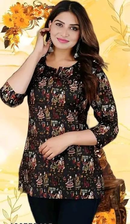Image of SIROTA Rayon Short Top for Women | Tunic for Jeans | Western Short Kurti | Stylish Straight Ladies Kurta | Ethnic Kurta for Girls