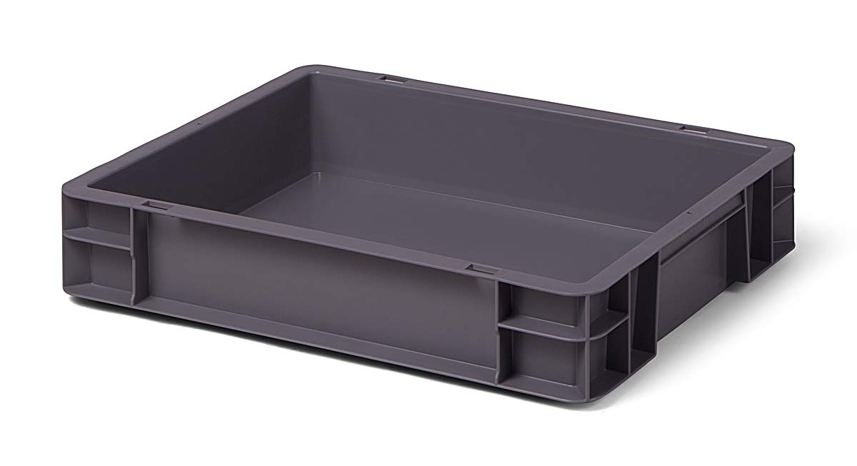 4 Stk. Transport-Stapelkasten TK475-0, grau, 400x300x75 mm (LxBxH), aus PP, Volumen: 6 Liter, Traglast: 25 kg, lebensmittelecht, made in Germany, Industriequalität