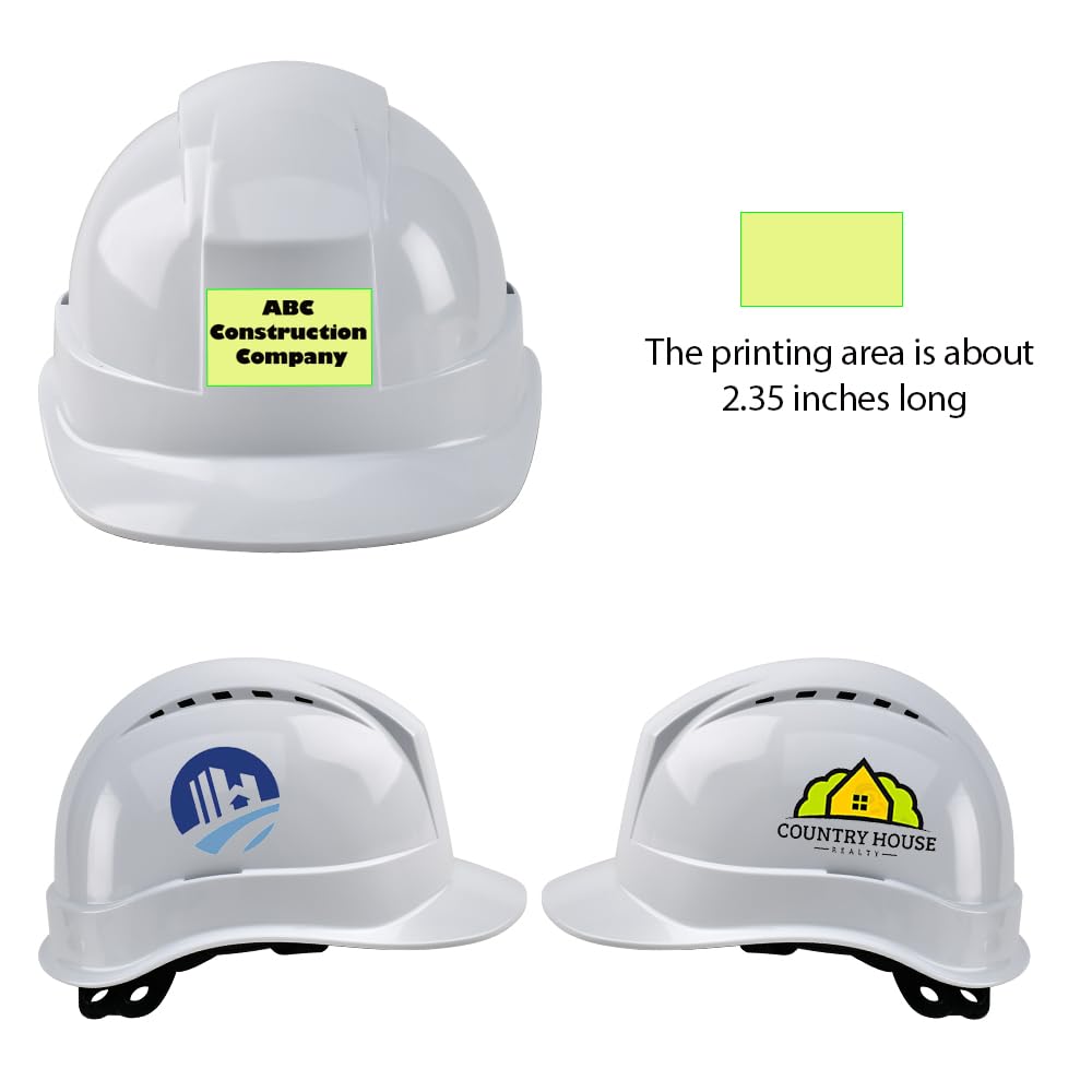 Customizable Safety Hard Hat - ABS Shell, Full Brim, Adjustable Ratchet Suspension, Reflective Strips (Style 2, White)
