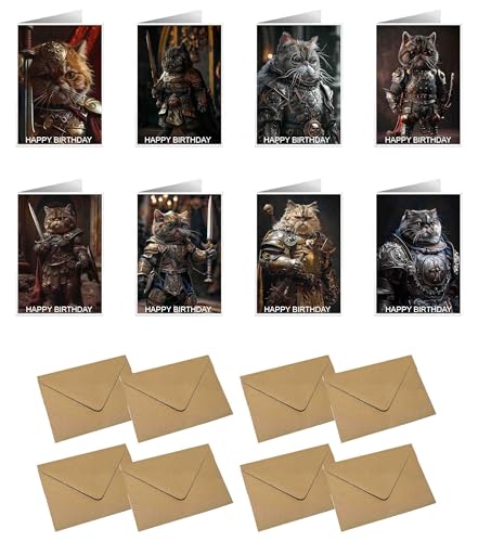 Cartes d'anniversaire amusantes chat gladiateur et chevalier exotique 105x148mm