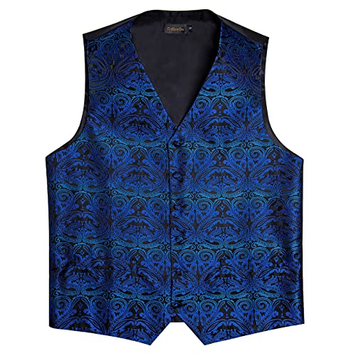 Dibangu Navy Blue Vest And Bowtie Sets Men's Suit Vests Silk Paisley Vest & Tie Sets For Men Business Wedding #TOP6