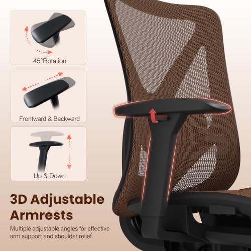Image of Ergonomic Office Chair, Mesh Computer Desk Chairs with BIFMA X5.1 Certified, Adjustable Lumbar Support, 3D Arm, Tilt Back, Wide Seat, Comfy Swivel Work Task Chair for Company and Home (Sunset Orange)