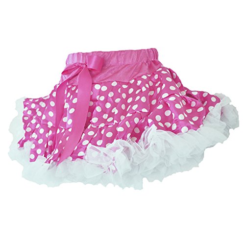 Girl's Pink White Polka Dot 2 Layers White Ruffle Trim Skirt (Medium-PW)2