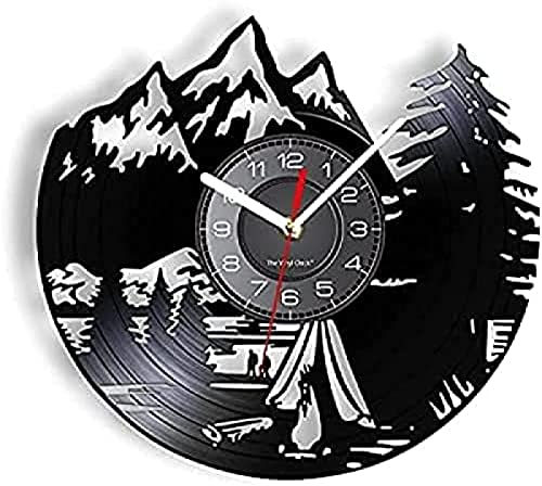 Horloge murale quartz silencieuse paysage aventure en vinyle noir