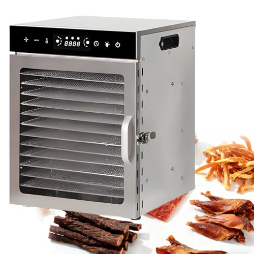 Stainless Steel Food Dehydrator Machine - 8-Layer Adjustable Timer, LED Display for Jerky, Fruits, Herbs, Mushrooms & Dog Treats - High-Efficiency Drying System