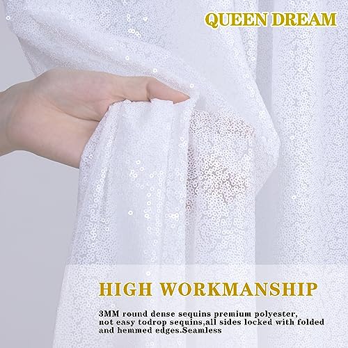 White Sequin Backdrop 2 Panels Curtains 2FTx8FT Party Backdrop Glitter Birthday Wedding Curtains Sparkle Photo Background - Thumbnail 3