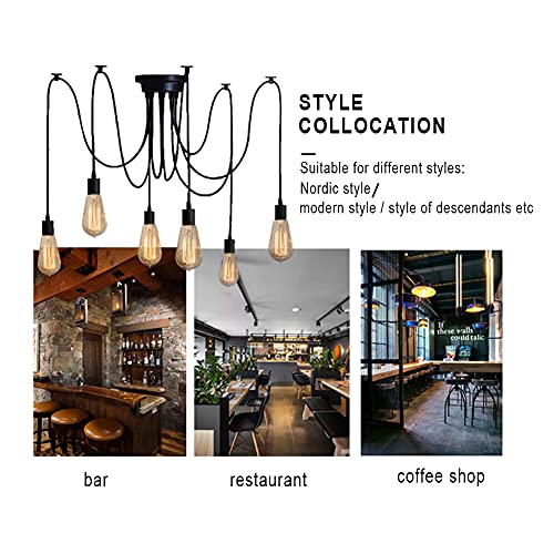 Sunsign Spider Light, Multiple Ajustable Diy Pendant Lighting, Vintage Edison Black Chandelier, Industrial Pendant Light Retro Chandelier Pendant Dining Hall Bedroom Hotel, 8 Heads, E27-Without Bulb #TOP3